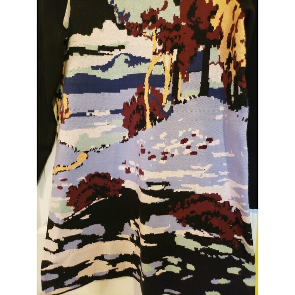 Anthropologie Maeve Scenic Min Sweater Dress Black Lavender Red Tan Motif Small - Picture 11 of 11